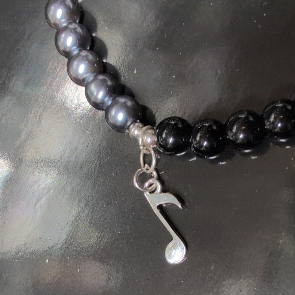Black and Gray Beaded Rock And Roll Bracelet with Charms - Picture 4 of 4